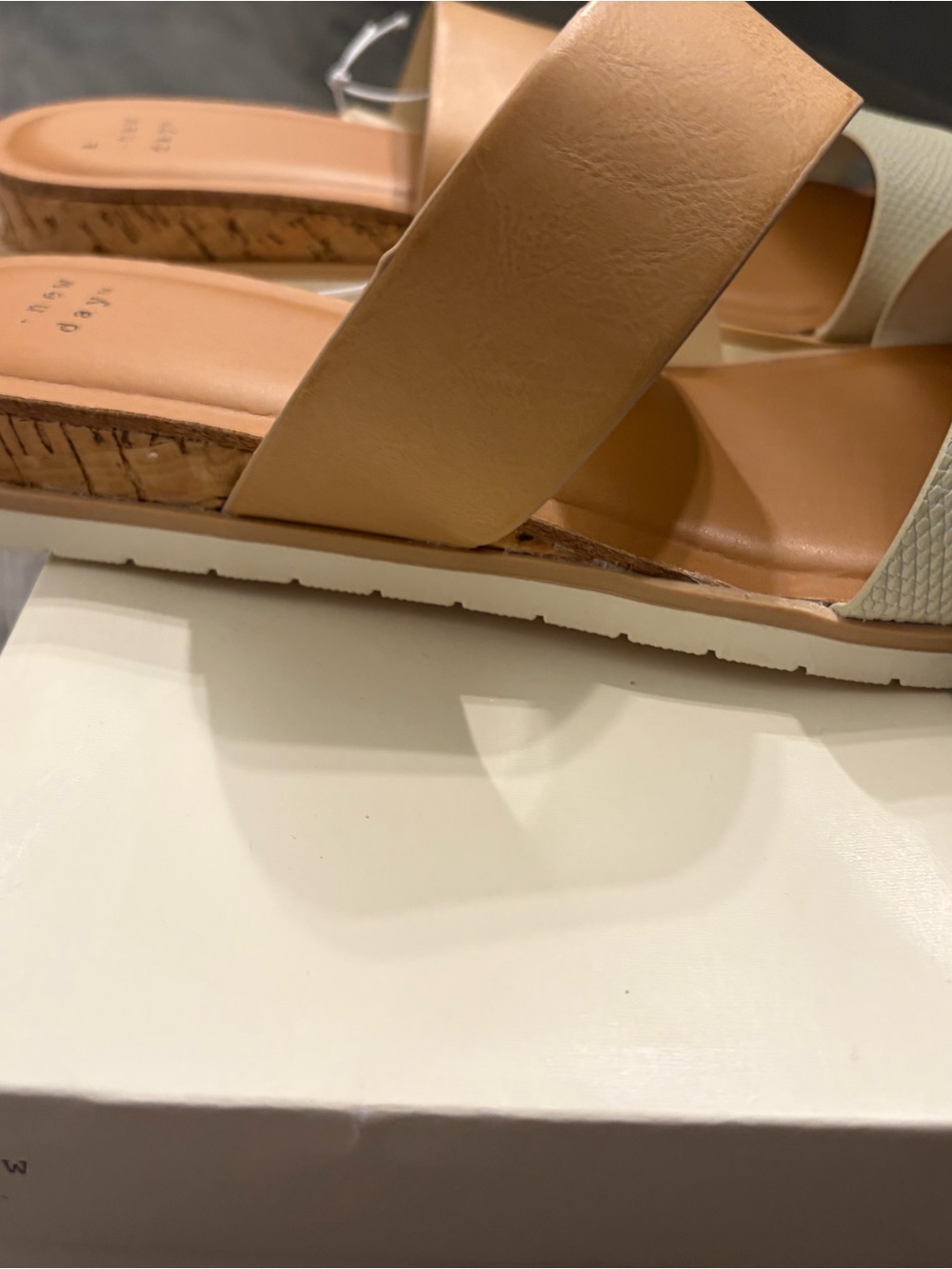 a new day Two-Band Slide Sandals in Tan and Cream - Picture 2 of 2